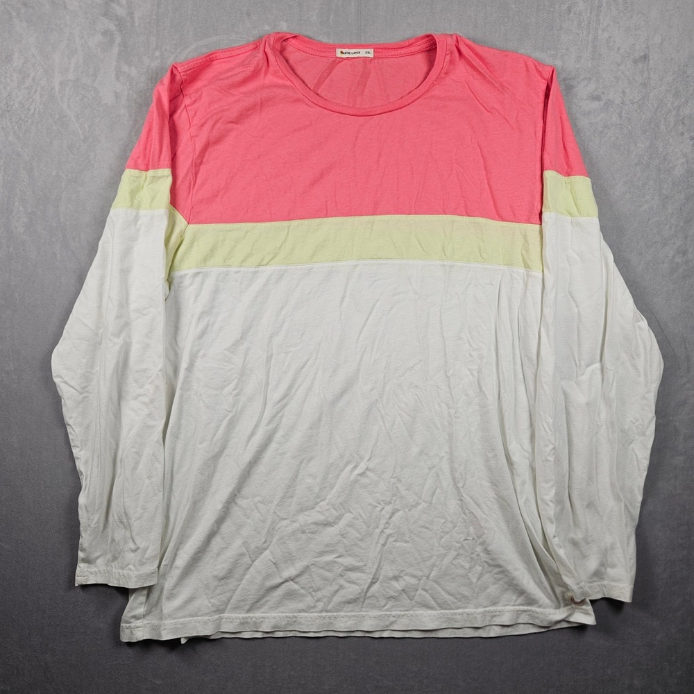 Marine Layer T-Shirt Mens XXL White Pink Yellow Colorblock Long Sleeve Tee